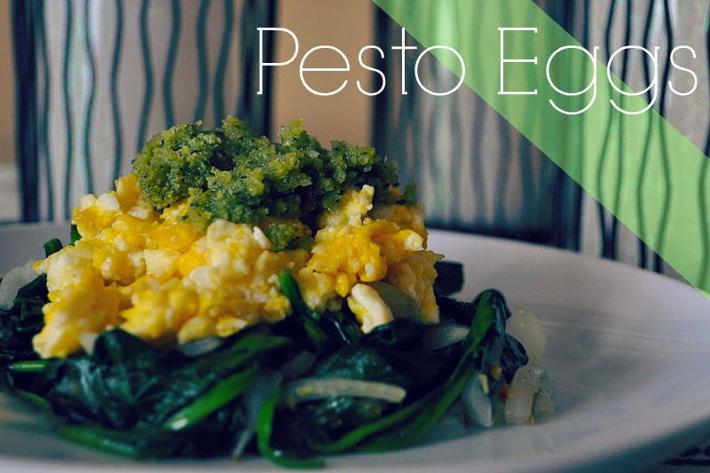 Pesto Eggs with Arugula and Spinach