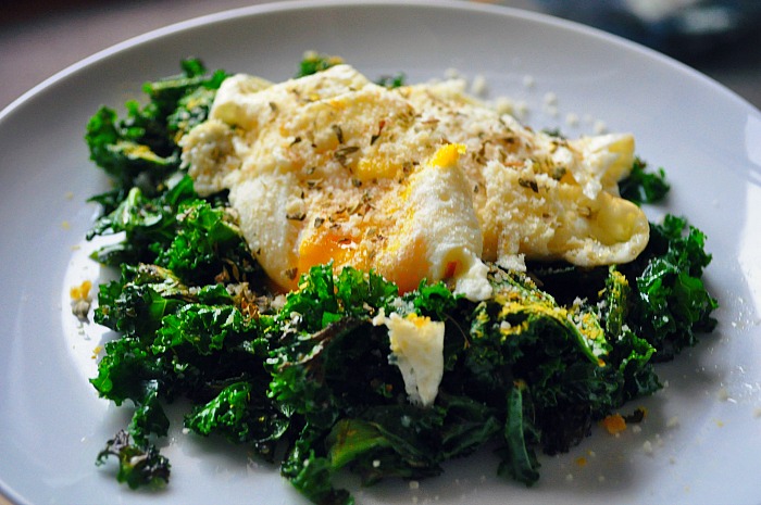 Simmered Kale with Over-easy Eggs
